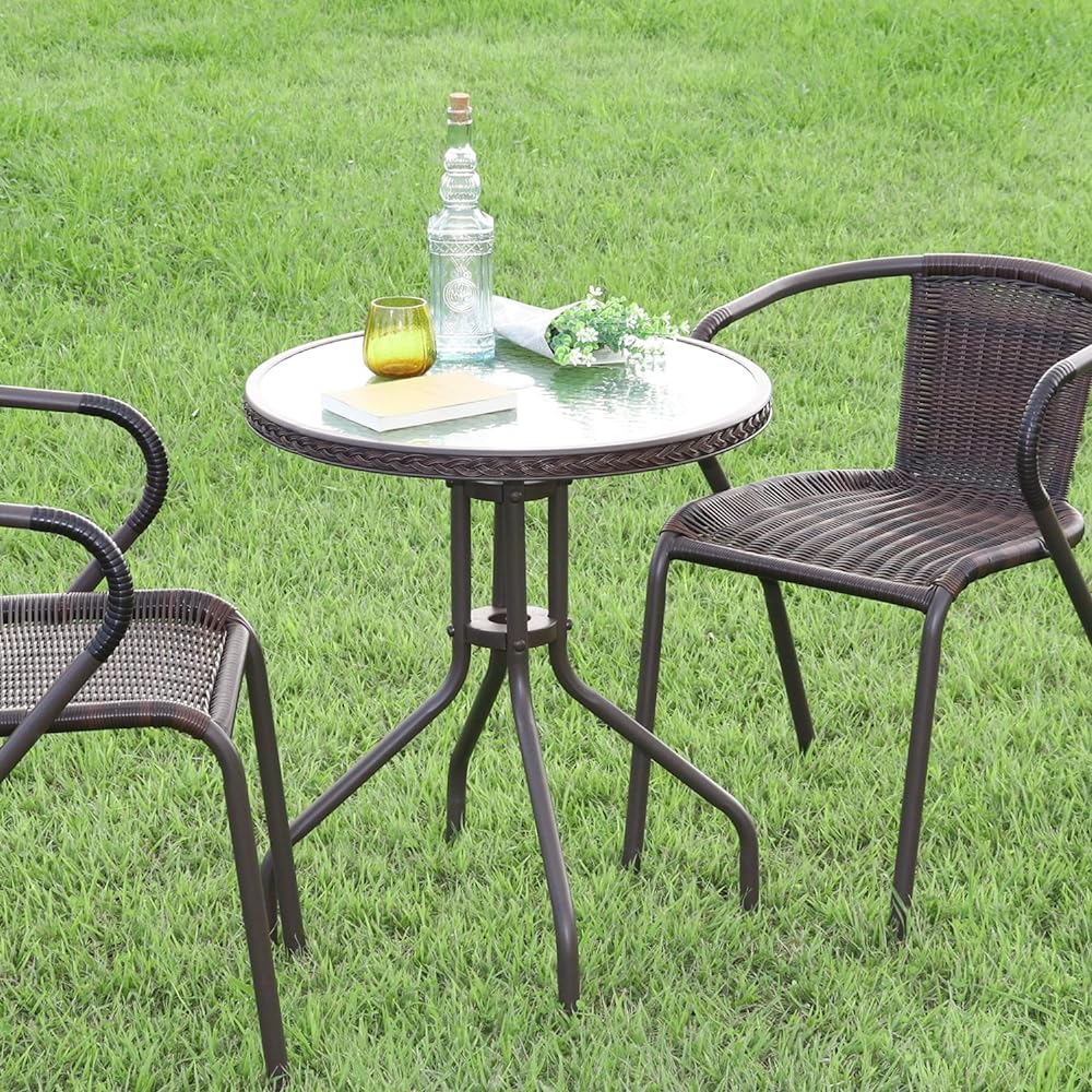 Fuji Boeki Glass Table 2 Width 60 x Depth 60 x Height 70 cm Brown Garden with Parasol Hole 37292