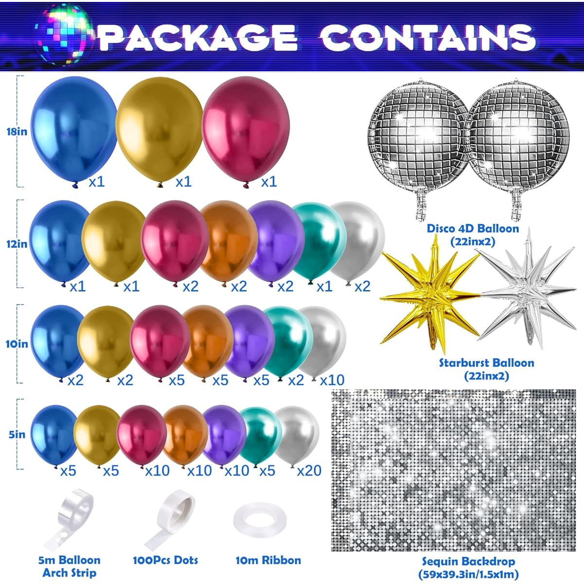 Winrayk Disco Party Decorations Birthday Supplies Metallic Disco Balloon Garland Arch Kit Silver Shimmer Wall Backdrop Starburst Disco Ball Balloons for Adults 70s 80s 90s Disco Theme Party Decorations