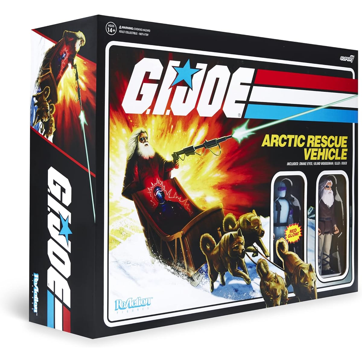 Super7 G.I. Joe: Arctic Rescue Vehicle Snake Eyes and Blind Woodsman Reaction Figure Set, Multicolor