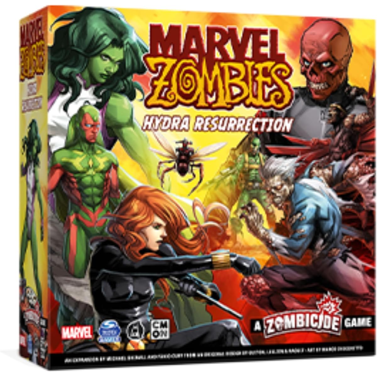 Marvel Zombies: Zombicide Game - Hydra Resurrection - Fight against red-skull zombie Hydra soldiers! Cooperative strategy game, for ages 14 and up, for 1 to 6 players, play time 90 minutes, made by CMON