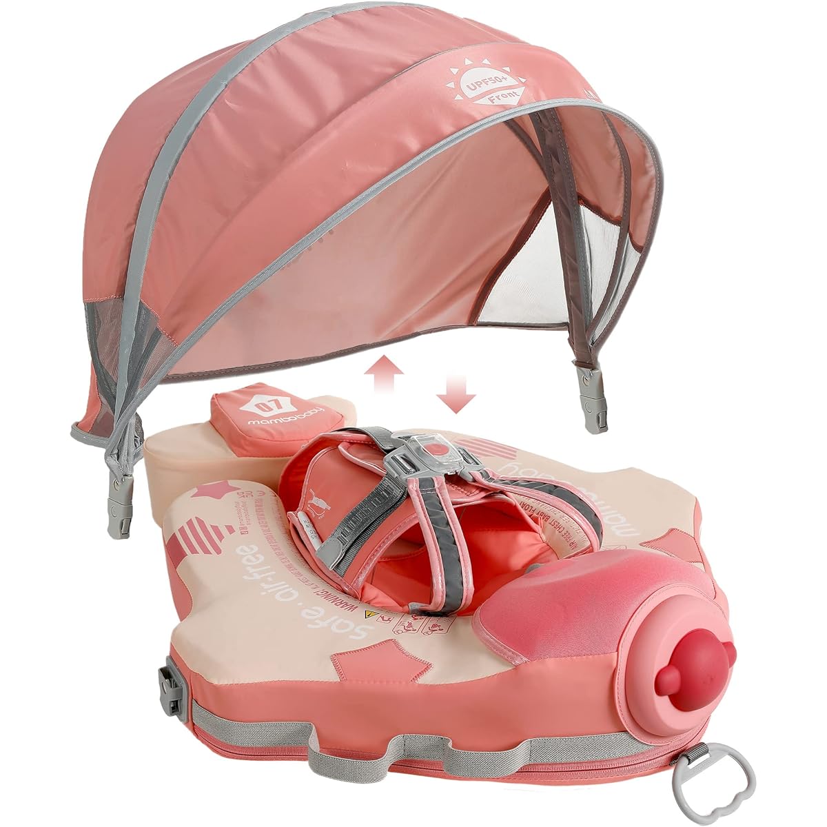 HECCEI Add Tail Latest No.07 Airplane Mambo Baby Baby Float with Sun Canopy Pink