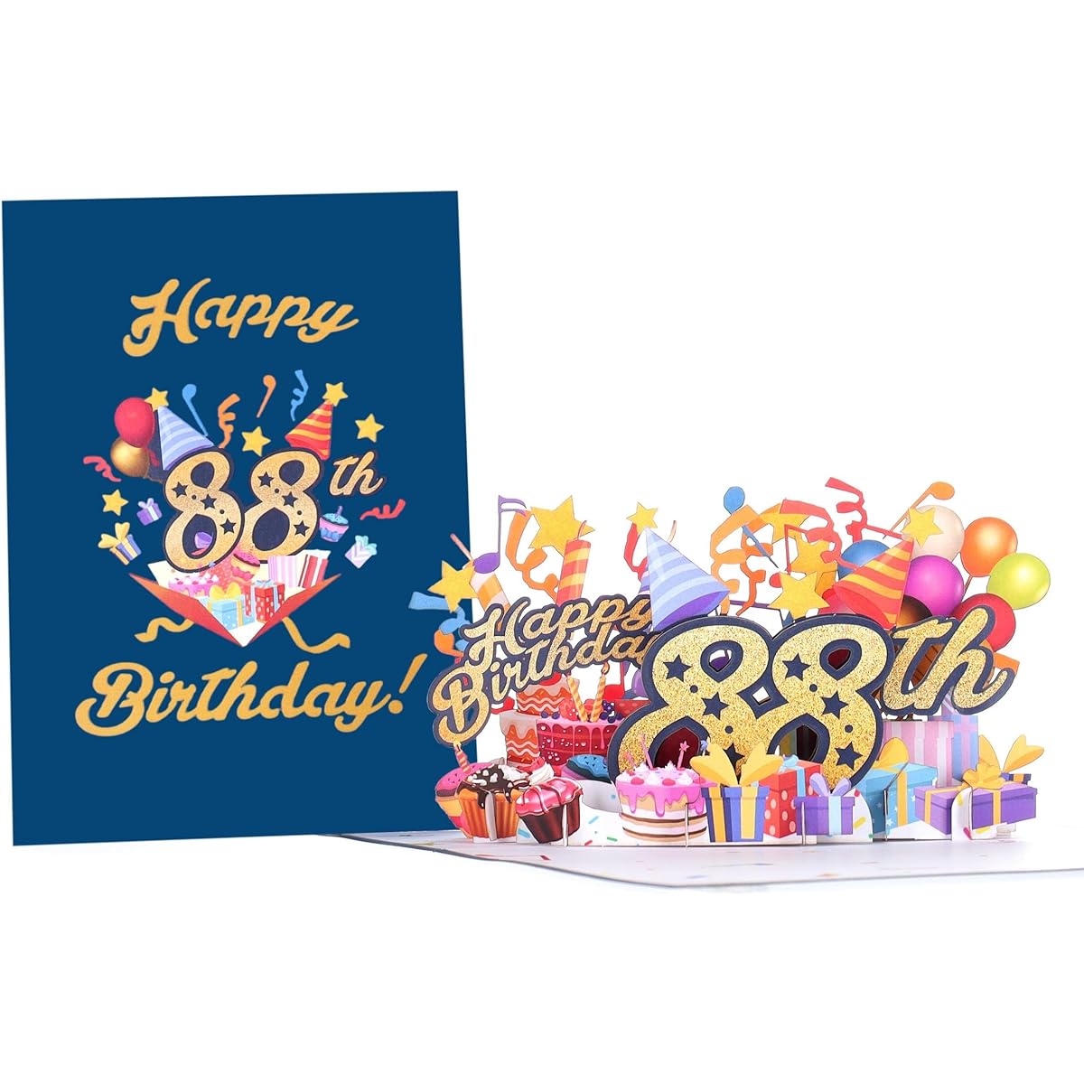 iGifts And Cards Happy 88th Blue Birthday 3D Pop Up Greeting Card - Amazing 88th Birthday Card Unique Present for Men, Women, Father, Mother, Best Husband, Wife 5" x 7"