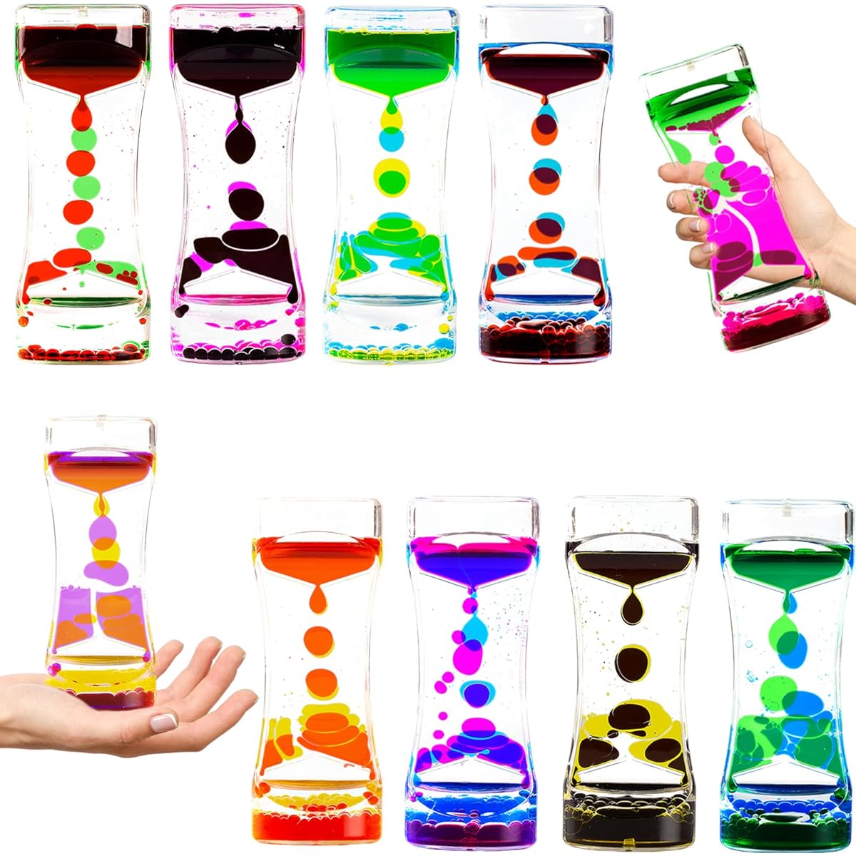 LYPGONE Liquid Motion Bubbler Timer 10 Pack Hourglass Liquid Bubbler Sensory Toy ADHD Fidget Toy Anxiety Autism Toy Calm Relaxing Desk Toy (Rainbow Color Series, Pack of 10)
