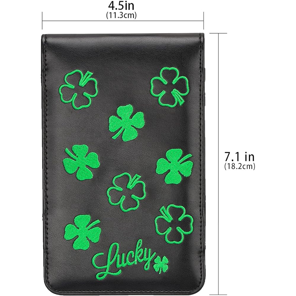 big teeth Golf Scorecard Holder Scorecard Case Scorecard Cover Scorebook Cover High Quality Synthetic Leather Clover Embroidery (Black)
