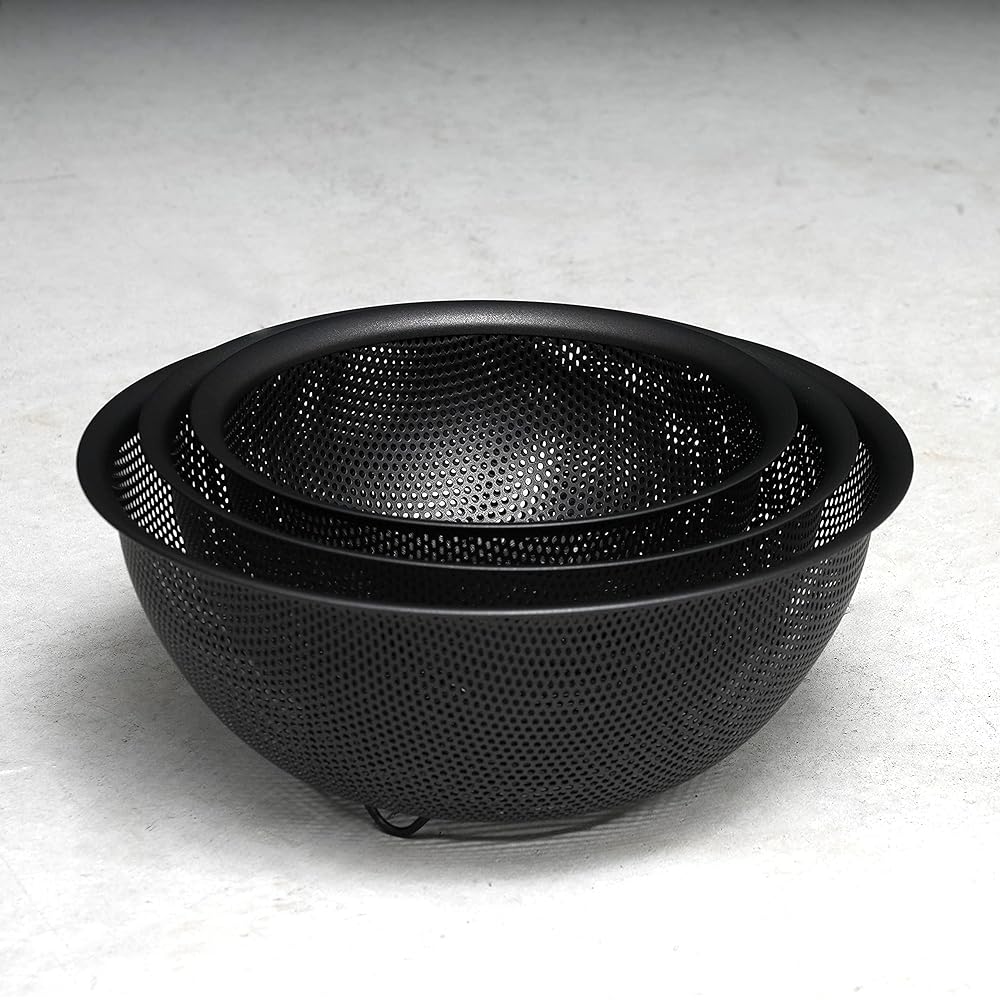 [BLKP] Pearl Metal Punch Bowl Type Colander Antibacterial Fluorine Stainless Steel with Feet Set of 3 15/18/21cm Limited Edition Black BLKP Black HB-5837