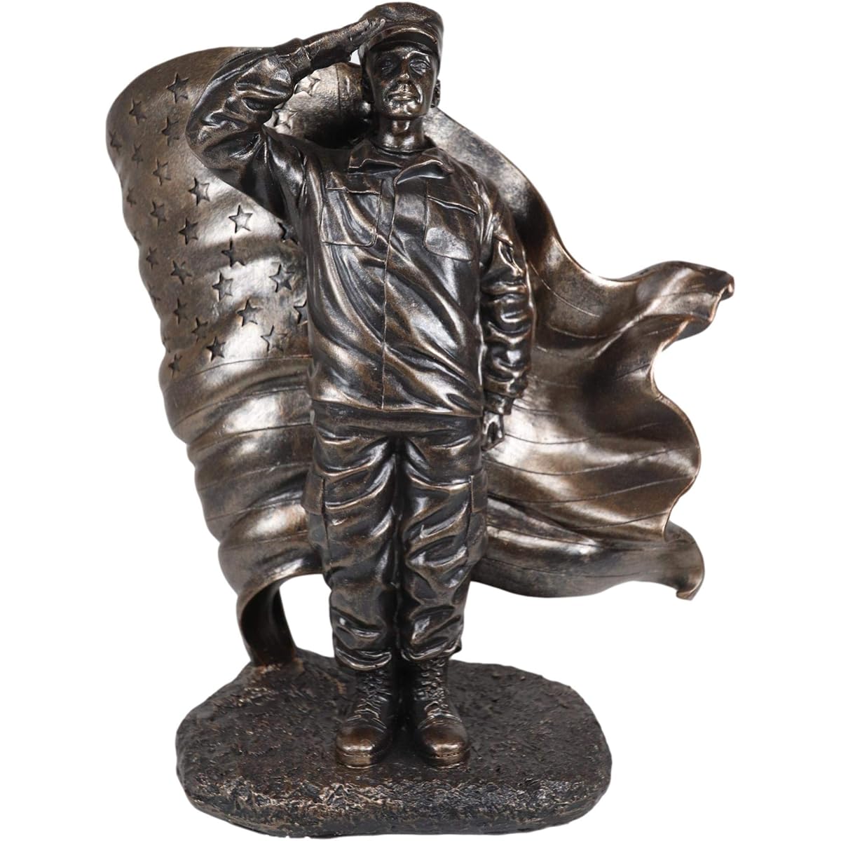 Ebros Gifts to the Flag Salute American Patriotic Soldier Statue 26cm H Honor and Valor Solemn Tribute USA Military Soldier Stars and Stripes Figurine