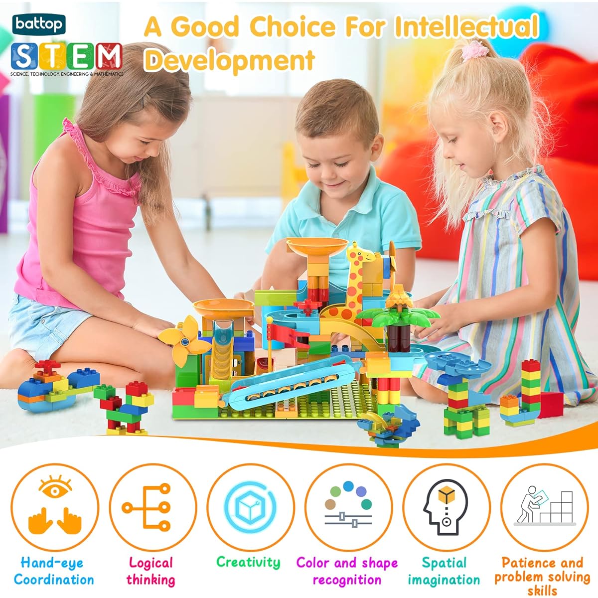 Battop Kids Marble Run Building Blocks Construction Toy Set Puzzle Race Track 97 Pieces