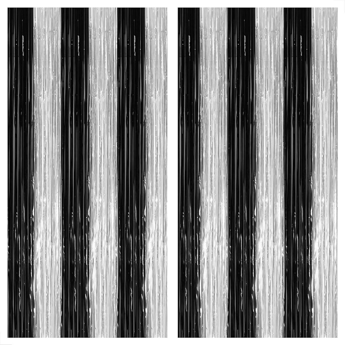 KatchOn Large Black and Silver Fringe Curtains - 2 Pack | Black and Silver Party Decorations with Black and Silver Streamers | Black and Silver Fringe Black and Silver Graduation Decorations