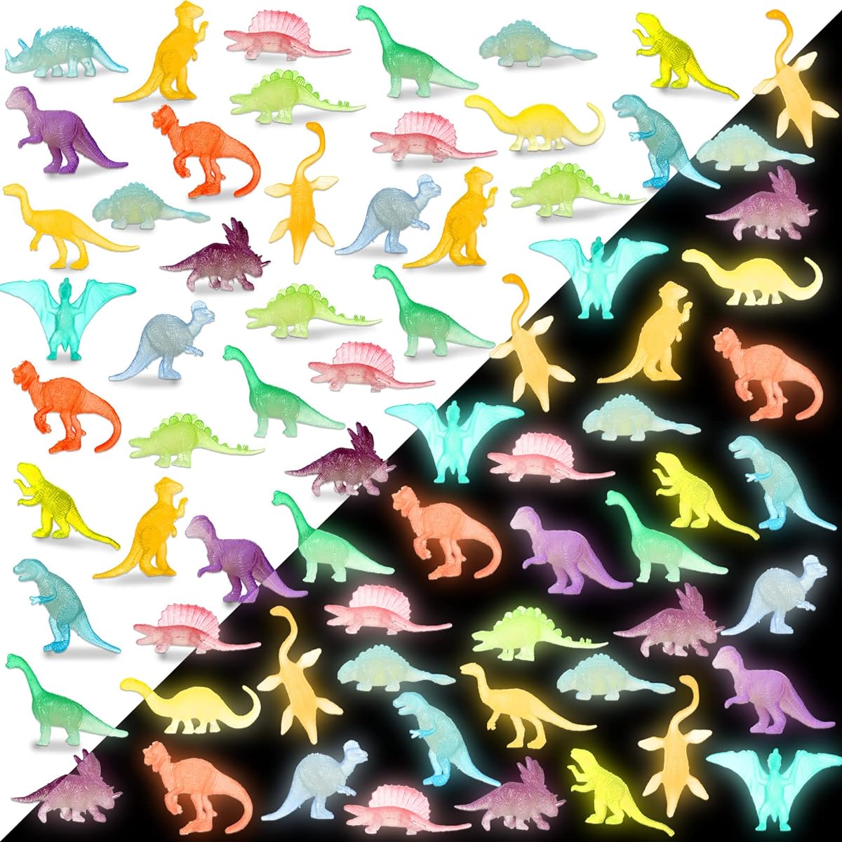 Glow in the Dark Dinosaur Toys, 128pcs Glow in the Dark Mini Dinosaur Figures Plastic Tiny Dinosaurs Realistic Tiny Dinosaur Figures Glow in the Dark Toys for Girls Boys Pinata Goodie Bag Stuffers Birthday Party Favors