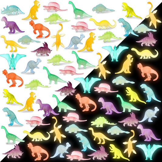 Glow in the Dark Dinosaur Toys, 128pcs Glow in the Dark Mini Dinosaur Figures Plastic Tiny Dinosaurs Realistic Tiny Dinosaur Figures Glow in the Dark Toys for Girls Boys Pinata Goodie Bag Stuffers Birthday Party Favors