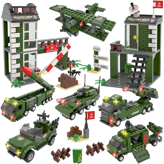 Army Military Base Building Blocks Set with Army Vehicles, Tanks, Planes, Helicopters, Best Learning Role Play STEM Construction Toys for Ages 6-12 Boys and Girls (1162 Pieces)