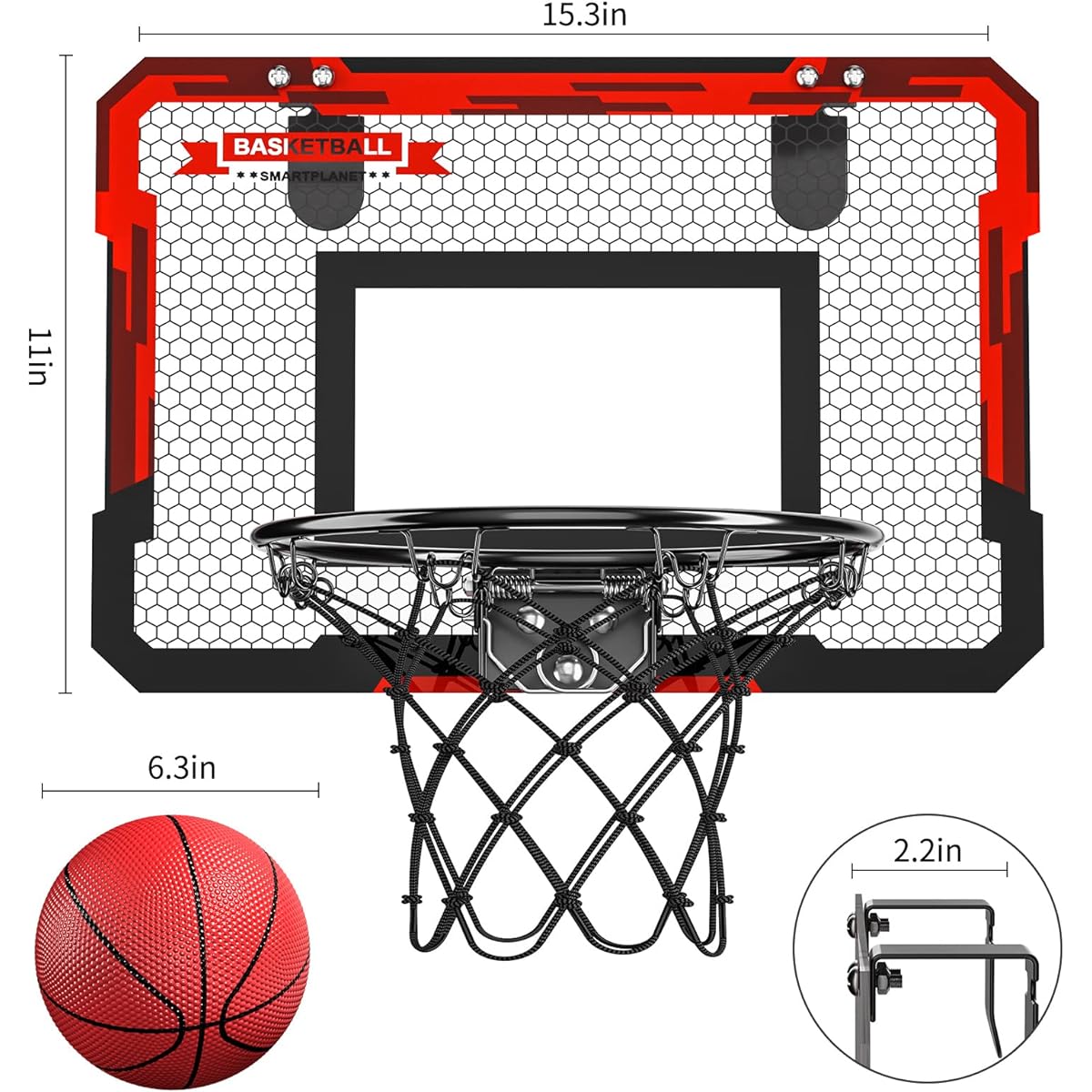 TEMI Indoor Basketball Hoop for Kids, Door Room Basketball Hoop, Mini Basketball Hoop with 2 Balls, Basketball Toy for 3 4 5 6 7 8 9 10 11 12