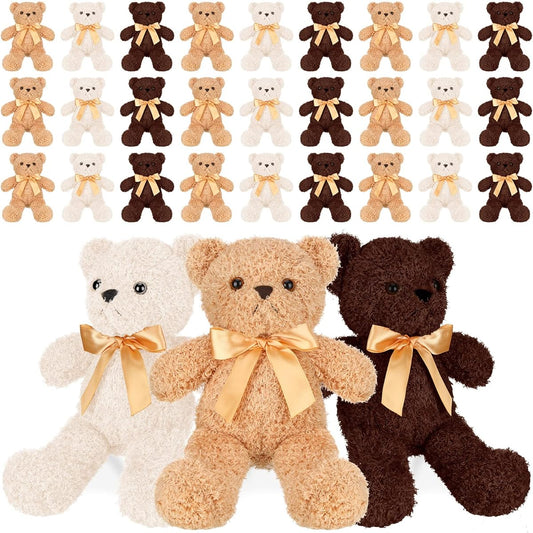 30pcs Stuffed Stuffed Bear 3 Colors Cute Small Bear Toys for Girls Boys Shower Birthday Gift Children's Day Animal Theme Party Supplies 12 Inch
