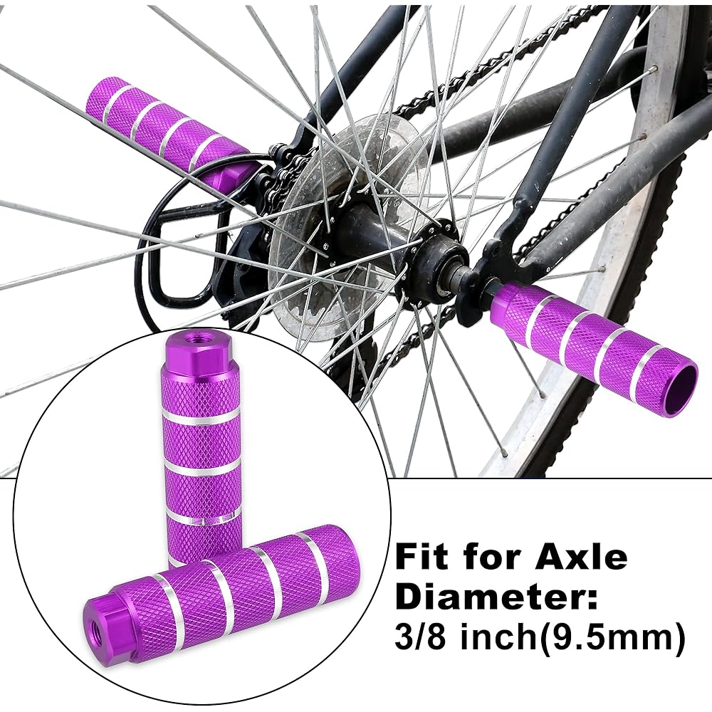 uxcell Bike Footpeg Rear Footpeg Footrest Peg Aluminum Alloy for BMX MTB Bike 9.5mm Axle Diameter 4 Pieces Purple