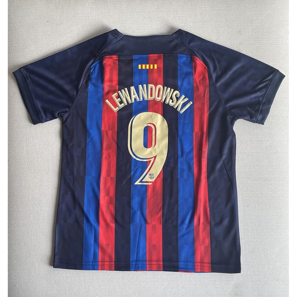 Soccer Uniform 22-23 FC Barcelona Children Adult Uniform Number 10 Robert Lewandowski Practice Wear Breathable Quick Dry Replica Support Present