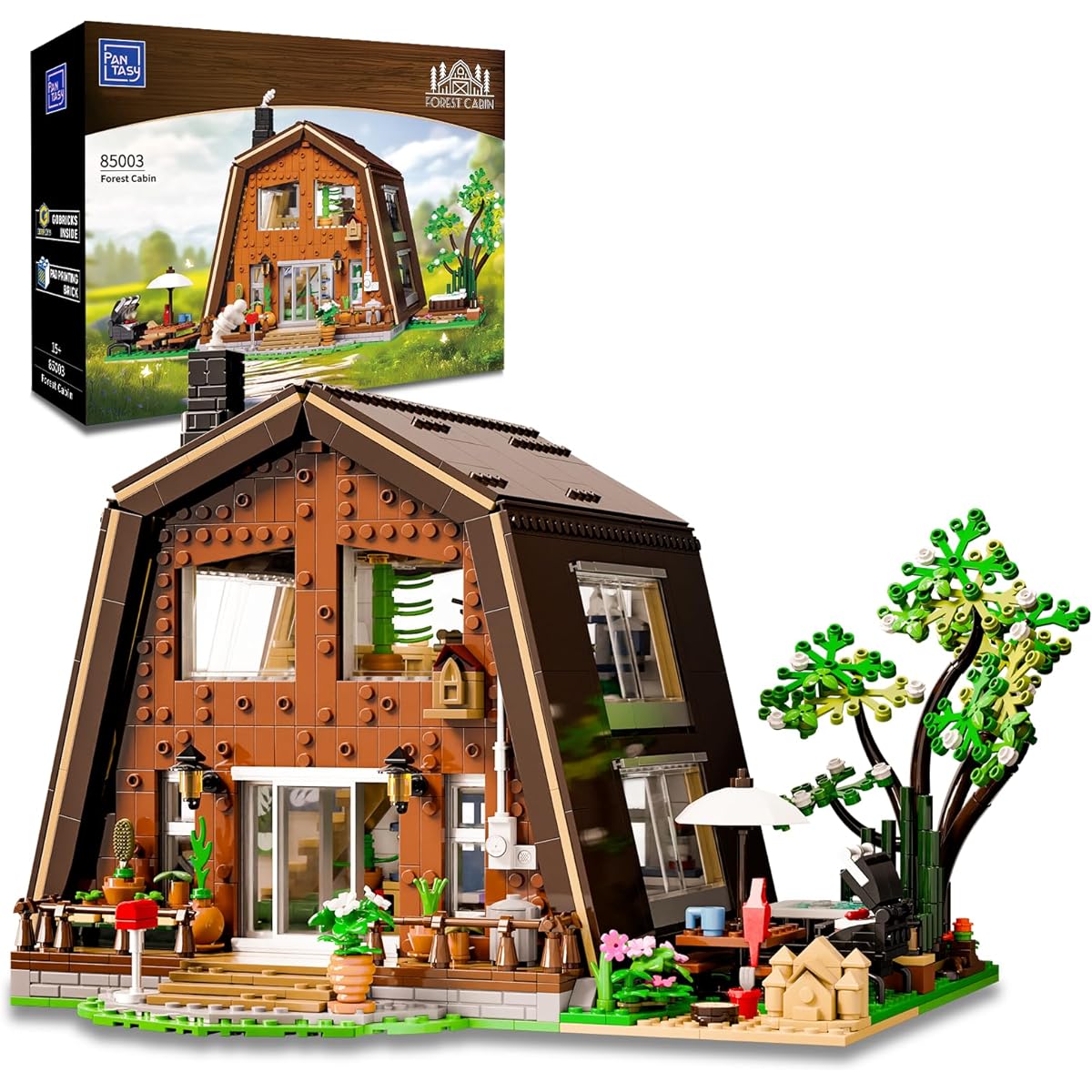 PANTASY Wooden Cabin Building Set, Cabin House Building Bricks Set, Buildable Architecture with Outdoor Pool and BBQ Model Building Kit, Construction Building Set for Adults and Teens