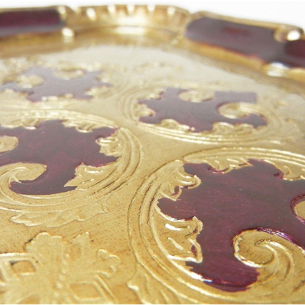 IMA TRADING [Antique style tray made in Italy] Bordeaux & gold 26×19×H2cm 90-1TR1GB