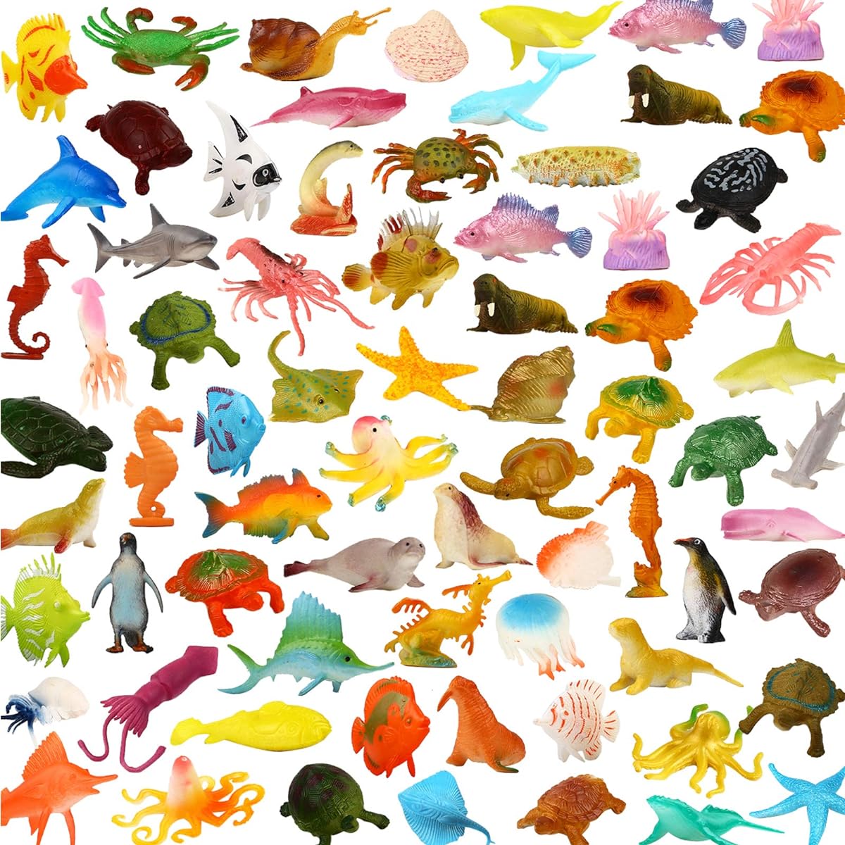 78 Pack Ocean Animal Toys, Mini Vinyl Plastic Animal Toy Set