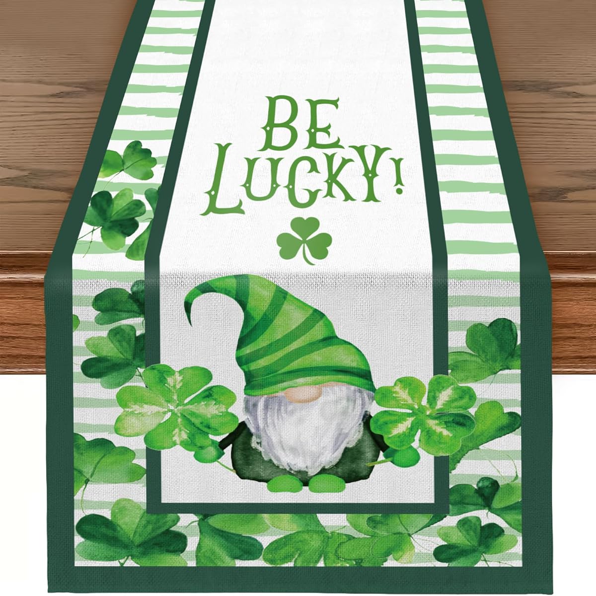 RUSPEPA Table Runner Shamrock and Green Gnome Linen Table Runner for St. Patrick's Day Use Kitchen Dining Decor Party Table 13 x 72 Inch Green Gnome