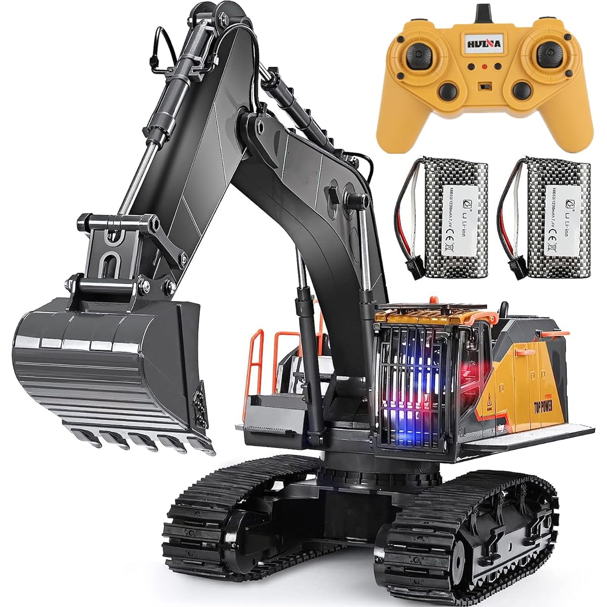 Construction Vehicle, Power Shovel, Radio Controlled, 22CH 2.4GHz Wireless, 360/680 Degree Rotation, 1:14 RC Shovel Bed, Sandpit Play, Toddlers, Children, Boys, Christmas, Birthday Present [Includes 2 Rechargeable Batteries] (Excavator Car radio control)