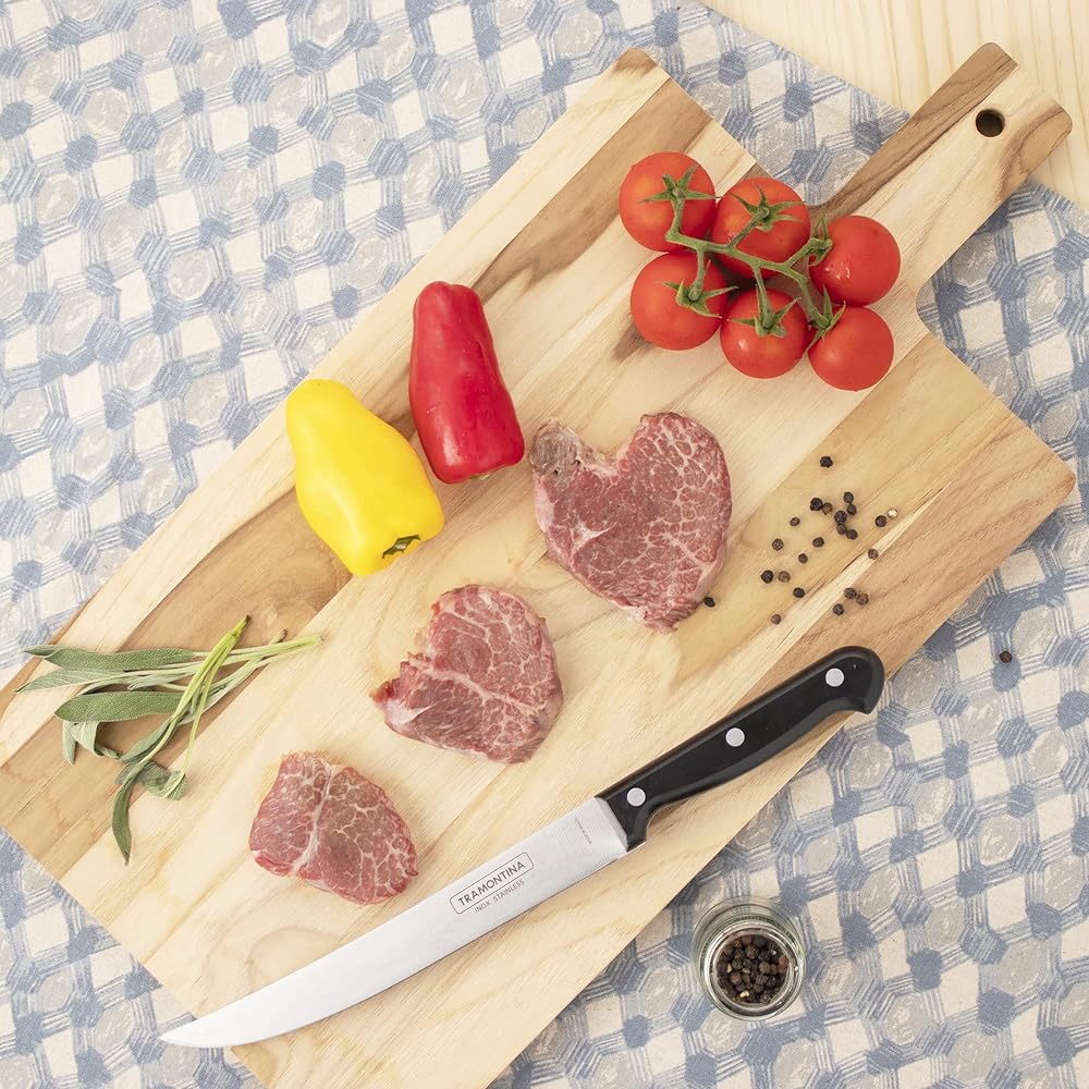 Tramontina Serving Board (Cutting Board) Wooden Cutting Board Barbecue 50cm x 25cm Meat Tray with Handle Lightweight Teak Made in Brazil 13366/051 TRAMONTINA