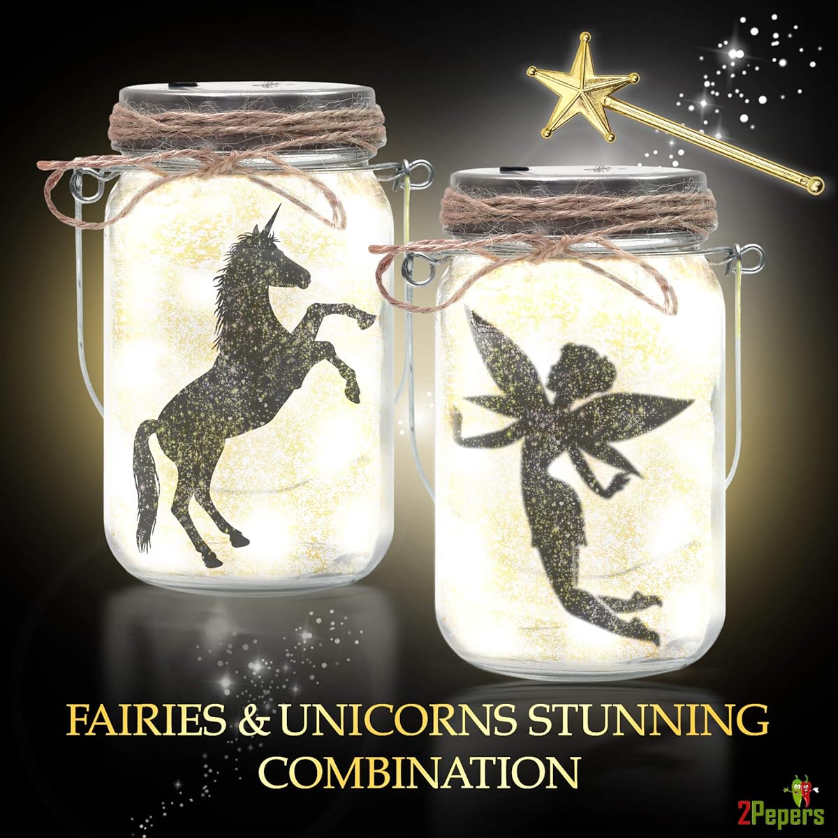 2Pepers DIY Fairy and Unicorn Night Light Craft Kit (2 Pack) Fairy Lantern Jar Arts and Crafts for Girls Unicorn Lamp Decor Craft Projects Fairy and Unicorn Gifts for Kids