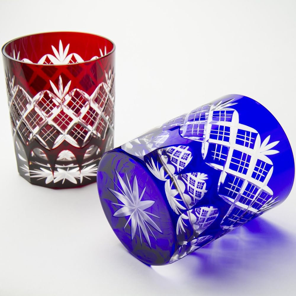 Tajima Glass Tajima Glass Edo Kiriko Layered Arrow Pattern/Chrysanthemum Bottom Old Glass Pair TG04-24-2