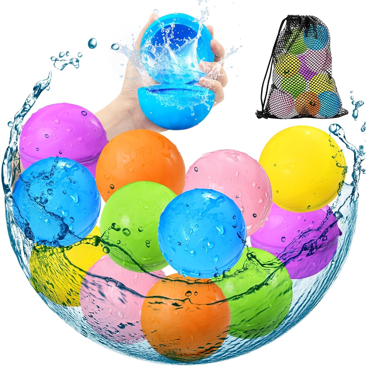 SOPPYCID 12 Pcs Reusable Water Balloons Pool Toys Kids Water Balloons Silicone Quick Fill Ball Toys Magnetic Self Seal Balls Outdoor Toys for Ages 3+ Kids Pool Party Water Games Fun Swimming Toys