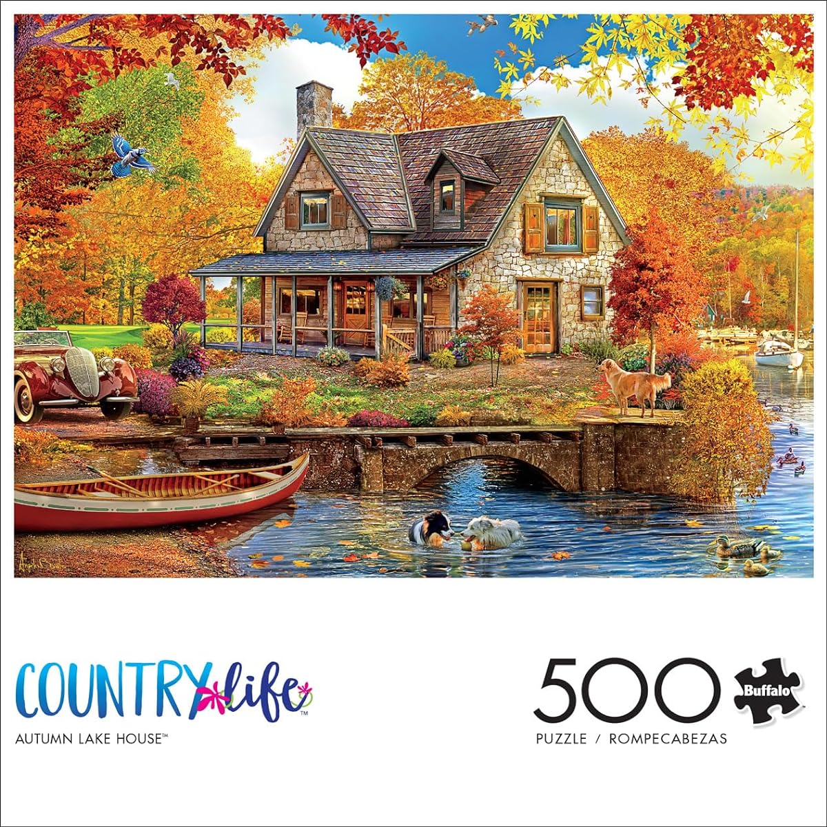 Buffalo Games - Country Life - Lake House in the Fall - 500 Piece Jigsaw Puzzle for Adults, Challenging Puzzle, Perfect for Game Night - Finished Size 21.25 x 15.00