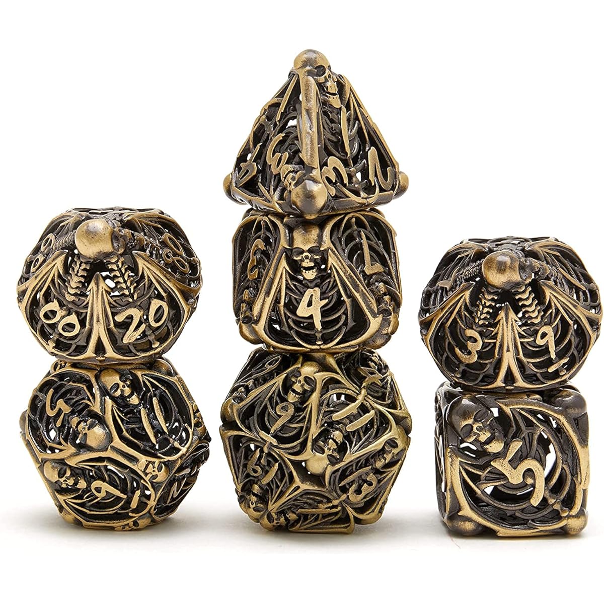 DND Dice Set Polyhedral Hollow D&D Dice Set Game Dungeons & Dragons Role Playing Game ZHOORQI 7 Pieces Skull Metal Dice MTG Pathfinder DND Collection Gift (Skull-Bronze)