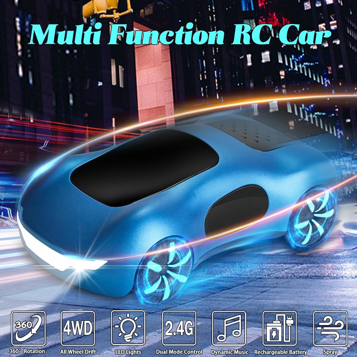 RC Stunt Car 2.4GHz 4WD Spray RC Drift Car with LED Lights for Kids Boys Girls