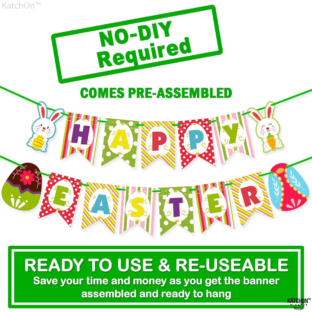 Large Happy Easter Banner Decorations - 10ft No DIY Required | Easter Banner Garland for Happy Easter Decorations | Spring Easter Egg Banner for Easter Party Decorations | Bunny Easter Banner Banner Banner Banner Banner