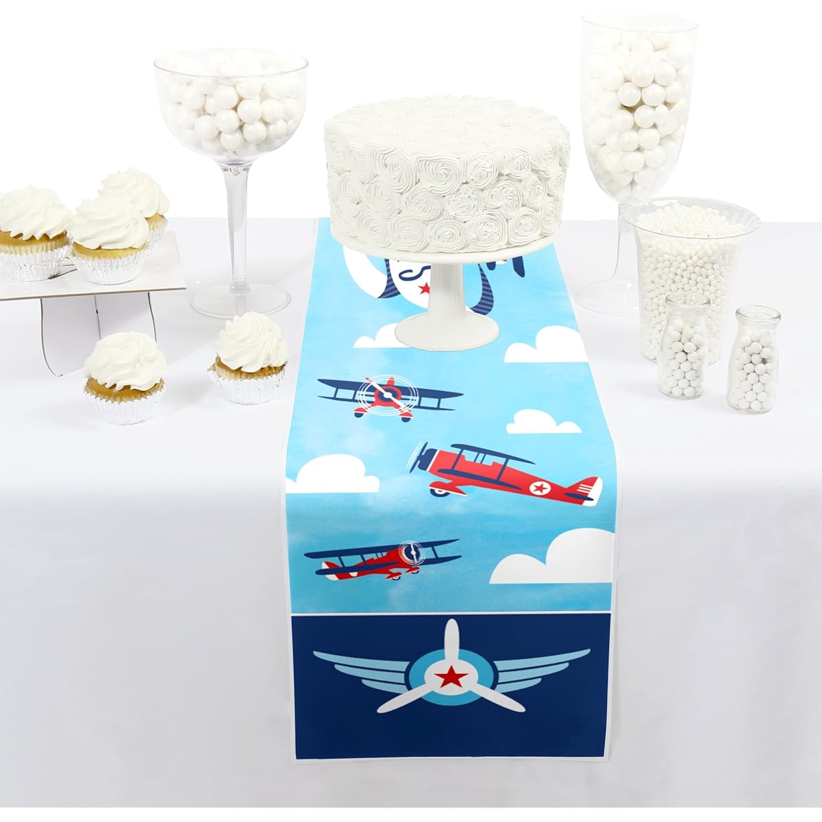 Big Dot of Happiness Taking Flight - Airplane - Petit Vintage Airplane Baby Shower Birthday Party Paper Table Runner - 12 x 60 inches