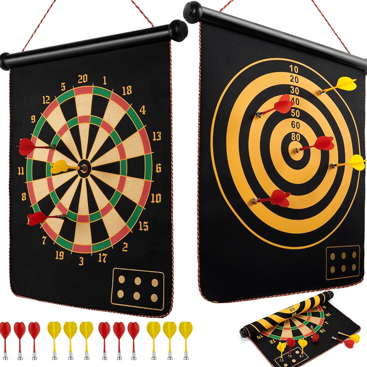 Magnetic Dart Board for Kids Indoor Outdoor Dart Game with 12 Magnetic Darts Roll-up Double-Sided Board Game Set Gift
