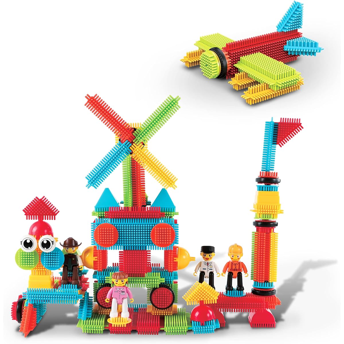 Picasso Toys 116pc Hedgehog Construction Building Blocks Toy Set Interlock Tiles with Idea Book, 4 Action Figure Characters, 4 Decorative Eyes STEM Learning Kit Playset for Boys Girls 6 and Up PTB116