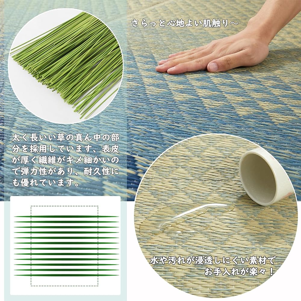 Igusa Rug Carpet Flower Mat 180x180cm Anti-slip Backing Japanese Style Modern Stylish Patterned Blue Gradient Flooring Japanese Room Indoor Refreshing Deodorant Anti-Mold