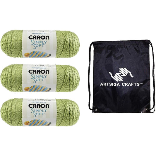 Caron Knitting Yarn Simply Soft Collection Pistachio 3 Skeins Factory Pack (Dilot) H97COL-3 Artsiga Crafts Project Bag with 1