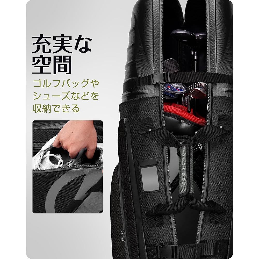 Golf bag cover [with casters/hard shell protection] Compatible with up to 9.5 inches / 48 inches OUTDOORMASTER Sturdy, lightweight golf travel cover, caddy bag, golf bag cover, lightweight, wheeled, foldable, compact, protects from rain and snow