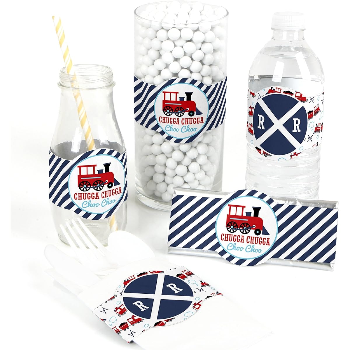 Railway Party Crossing - DIY Party Supplies - Steam Train Birthday Party Baby Shower DIY Wrappers & Decorations - Set of 15