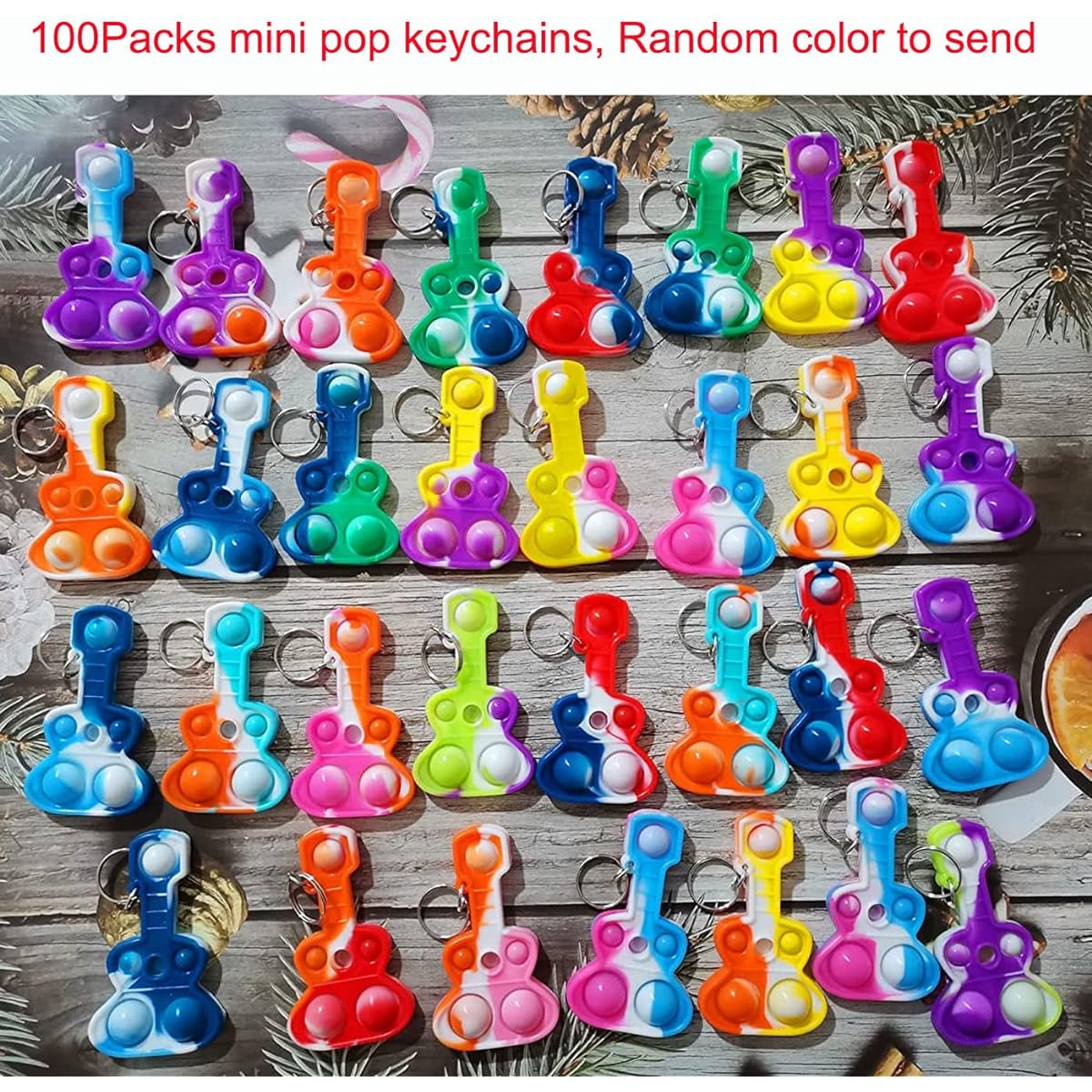 100 Pack Guitar Bulk Music Mini Pop Fidget Toys, Autism Special Needs Squeeze Sensory Party Favors, Gifts for Kids Adults, Classroom, Students, Bubble Prizes