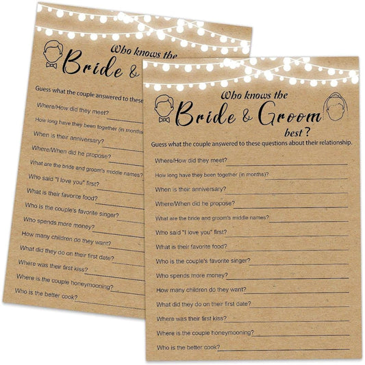 30 Fun Bridal Shower Games - Who Knows The Bride Groom Best Rustic Craft Wedding Engagement Games Party Supplies - 5 x 7 Inches