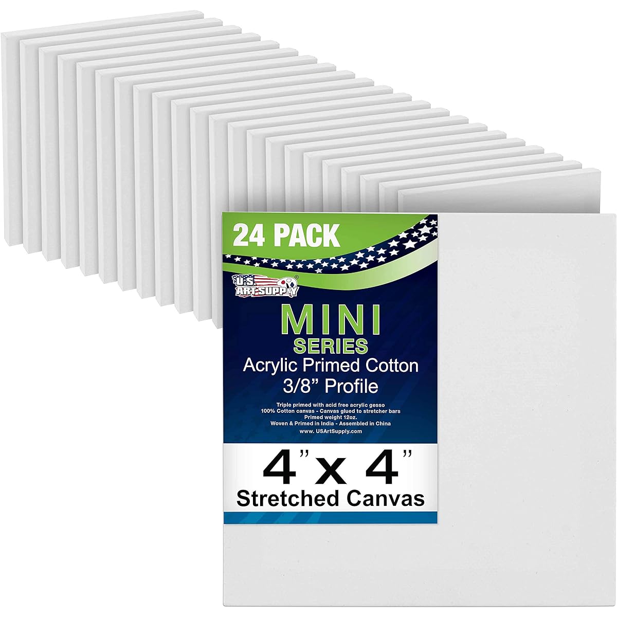 US Art Supply 4" x 4" Mini Professional Prime Stretched Canvas (24-Mini Canvas per Pack)