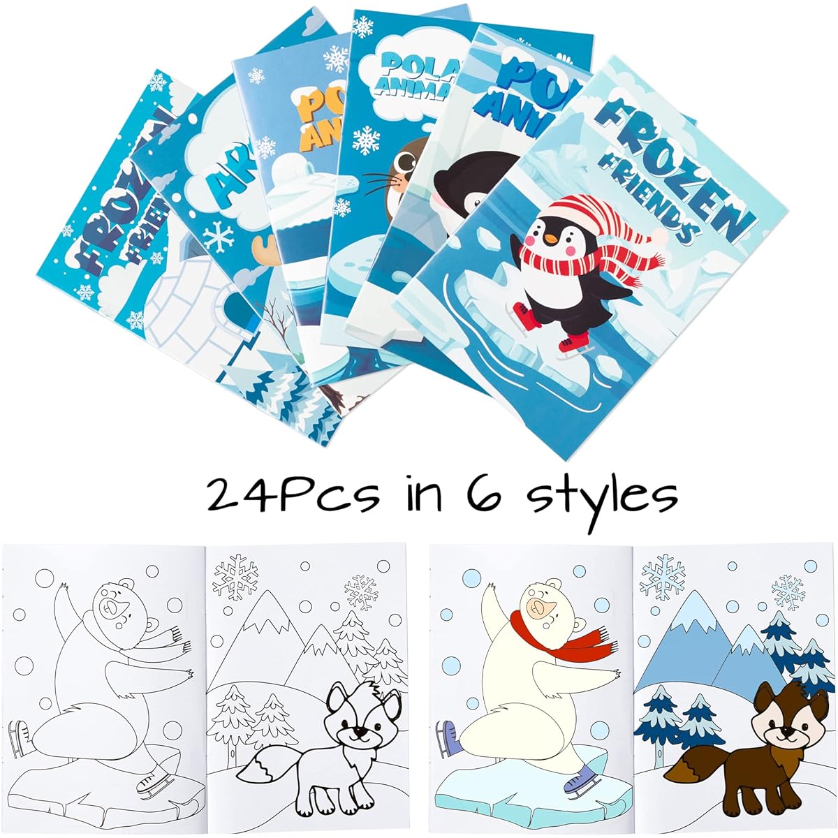 Dvbonike 24 Pieces Polar Animals Arctic Theme Coloring Book Including Polar Bears and Penguins DIY Art Booklet Drawing Patterns Birthday Party Favors Gifts Home Classroom Activity Supplies for Kids Ages 4-8