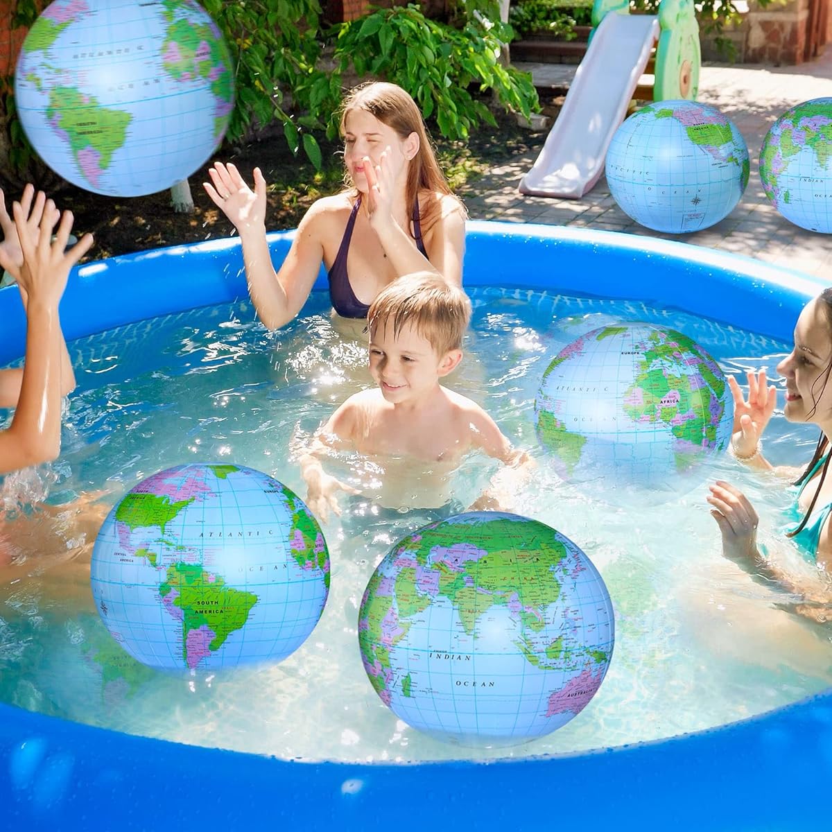 24 Pack 16 Inch Inflatable World Globe Beach Ball Blow Up Globes Large Pool Toys for Party Birthday Party Favors Luau Decorations