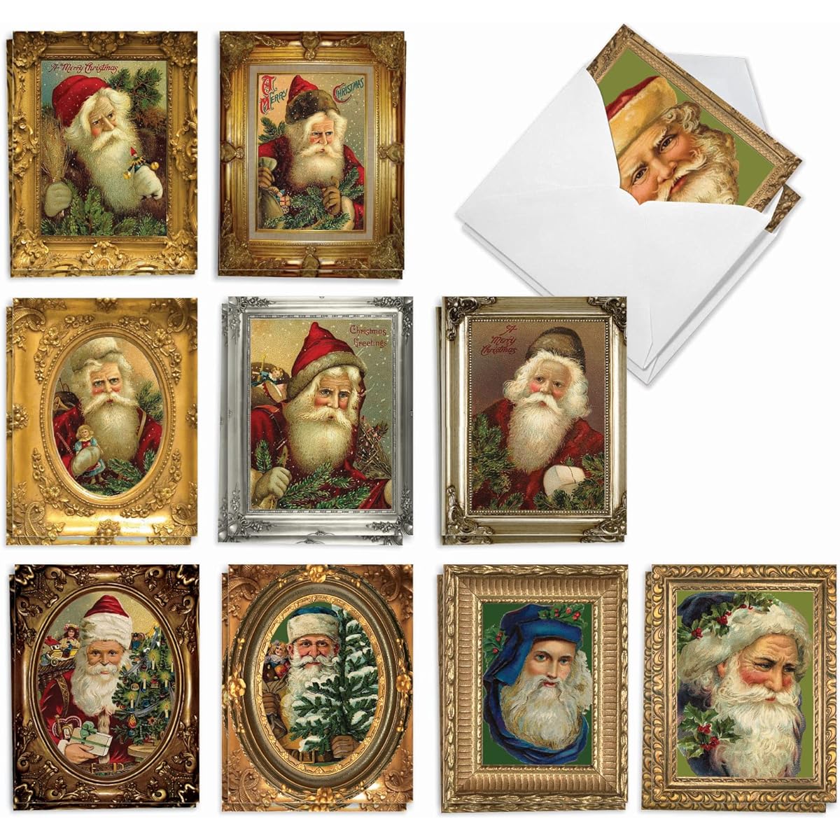 The Best Card Company Picture Perfect Santas - 20 Assorted Boxed Christmas Thank You Cards with Envelopes (4 x 5.12 Inches) - Pre-Painted Portrait of St. Nick AM1746XTG-B2x10