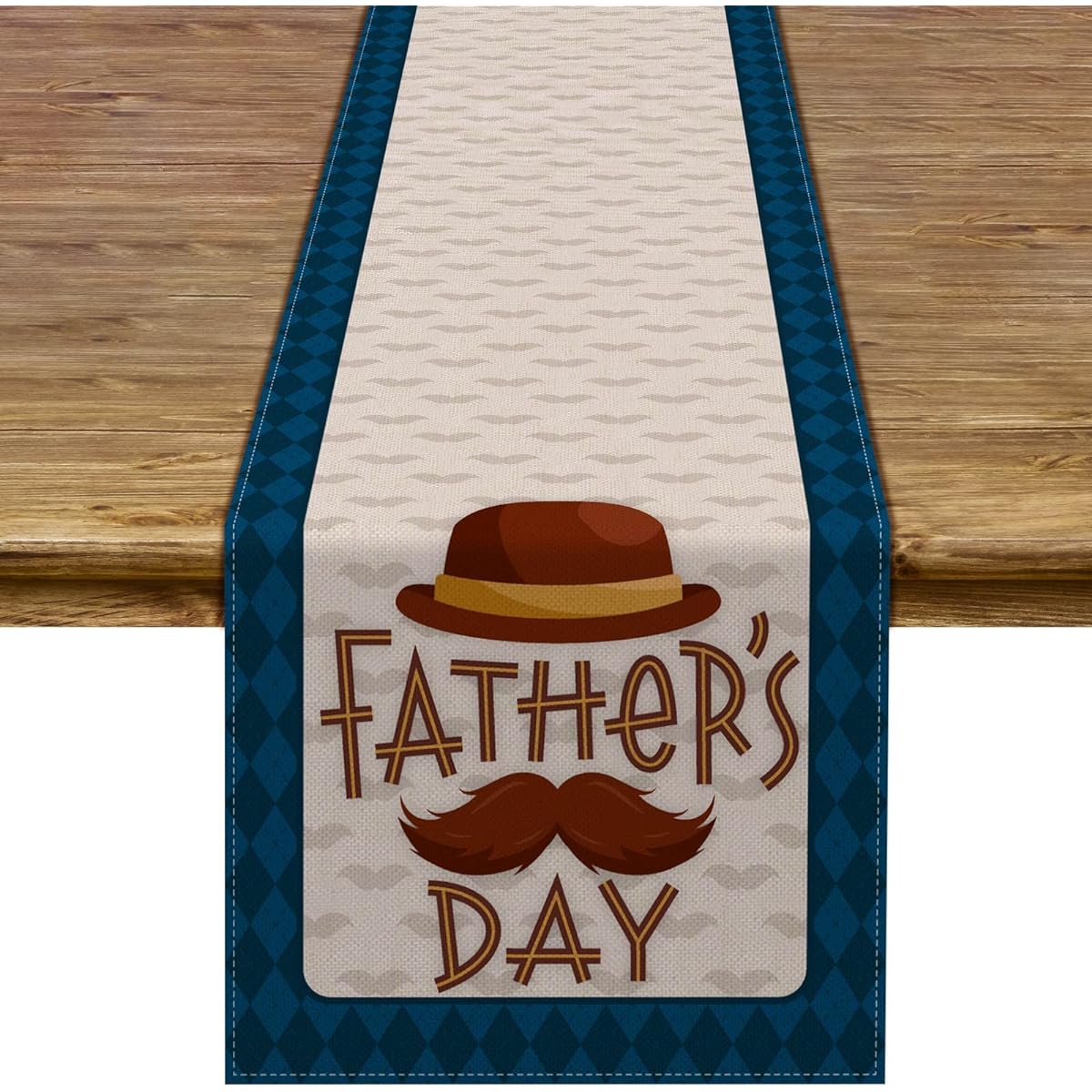 Father's Day Table Runner Best Dad Ever Mustache Hat Rustic Fireplace Kitchen Dining Home Holiday Party Decorations