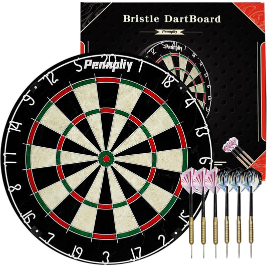 Pennpliy Bristle Dartboard Set for Adults - Professional 18" Steel Tip Outdoor Dartboard Set - Premium Compressed Sisal Metal Wire Board with Rotating Number Rings and 6 18g Darts