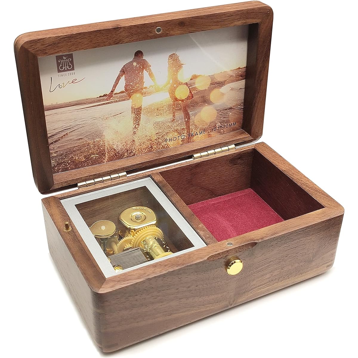Music Box Jewelry Box Wooden Music Box Photo Album Frame (Song: You are my sunshine, Walnut)