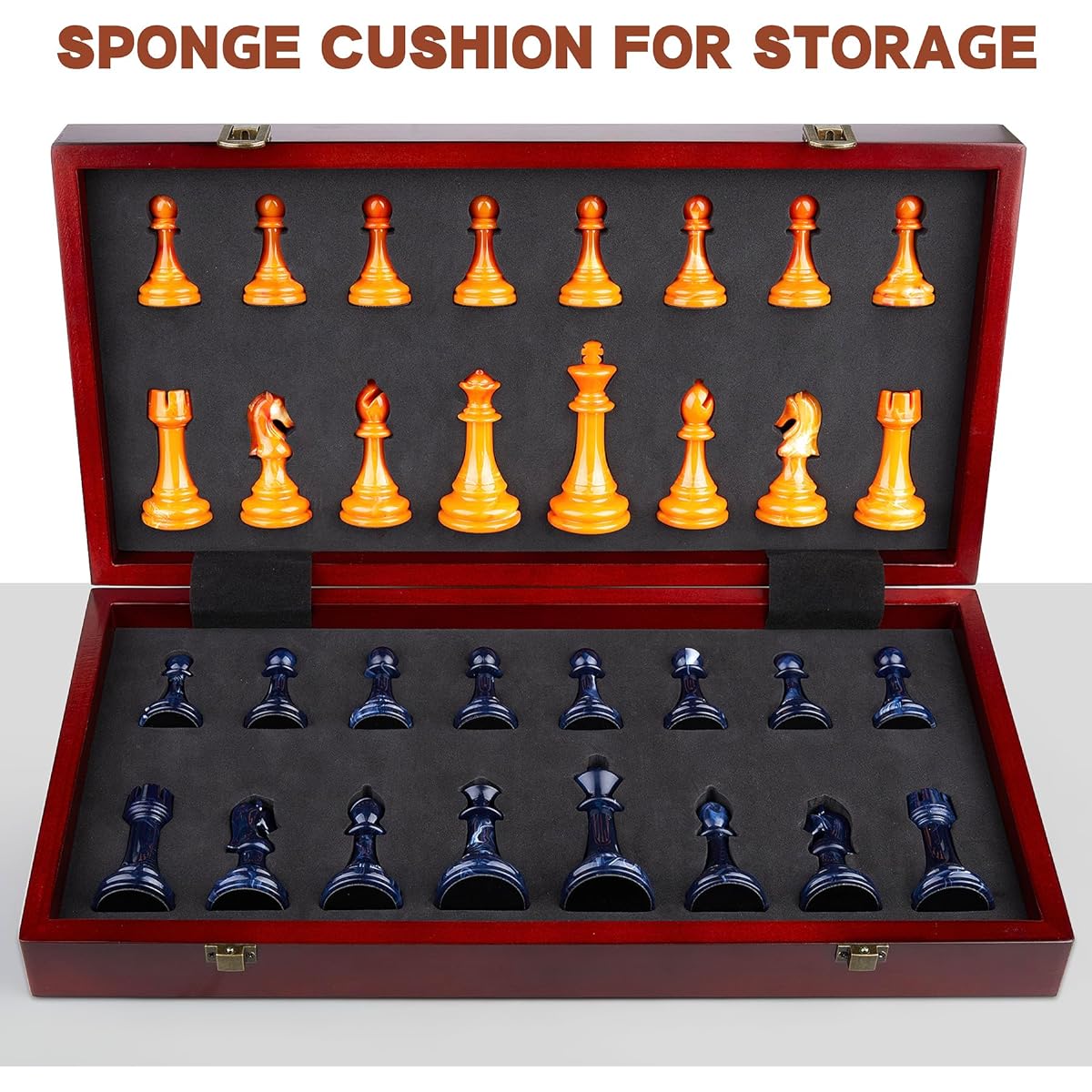 OUMODA Wooden Chess Set Folding Board Game Acrylic Large Chess Pieces Gift for Kids and Adults (Instructions Included)