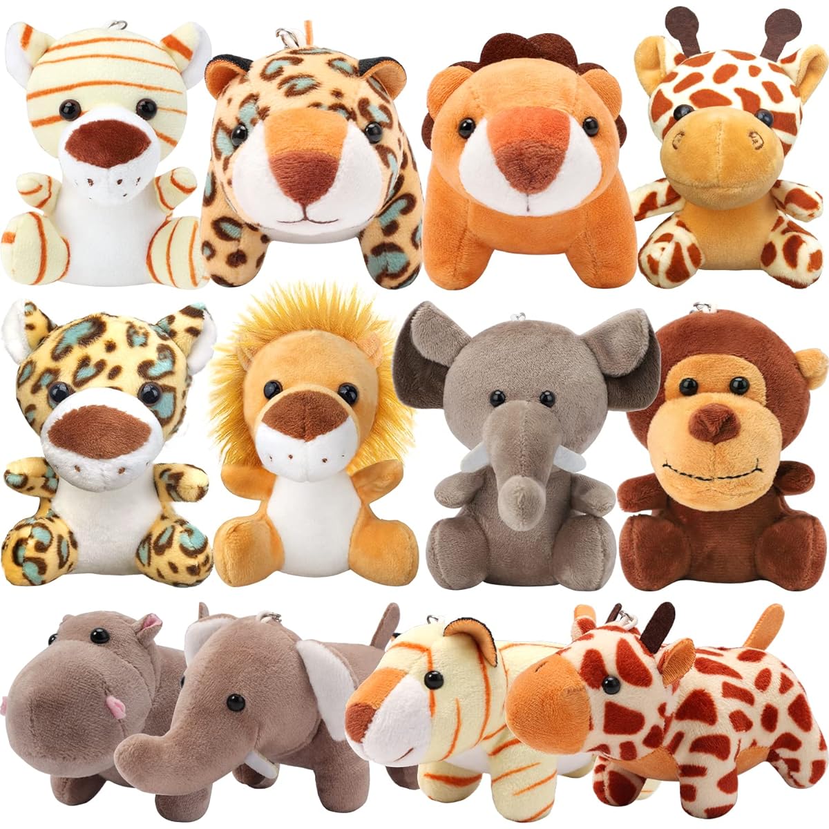 Small stuffed animals, large quantity, cute stuffed animals, keychain, large quantity stuffed animals, safari stuffed animals, elephant, giraffe, lion stuffed animals, animal stuffed animals for kids (12 pieces-1)